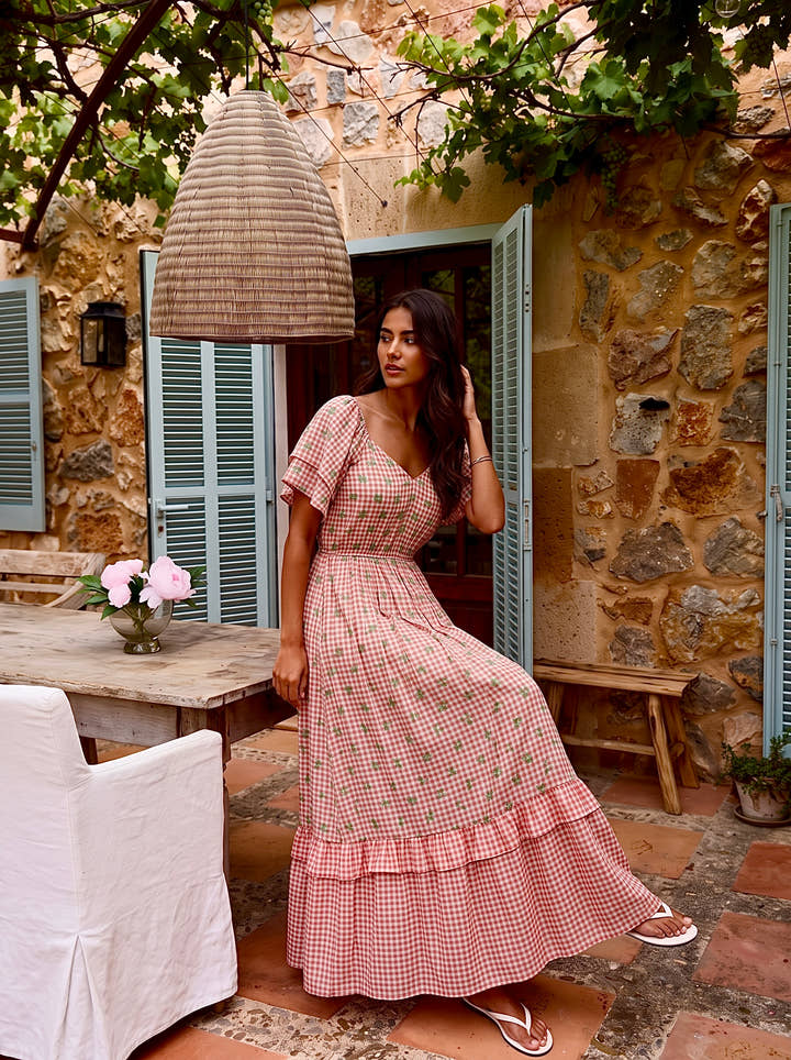 Blush Check Bloom Maxi Dress
