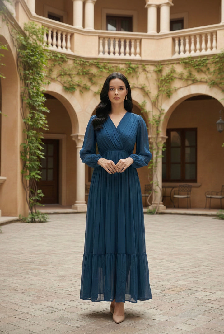 Teal Blue Wrap Maxi Dress