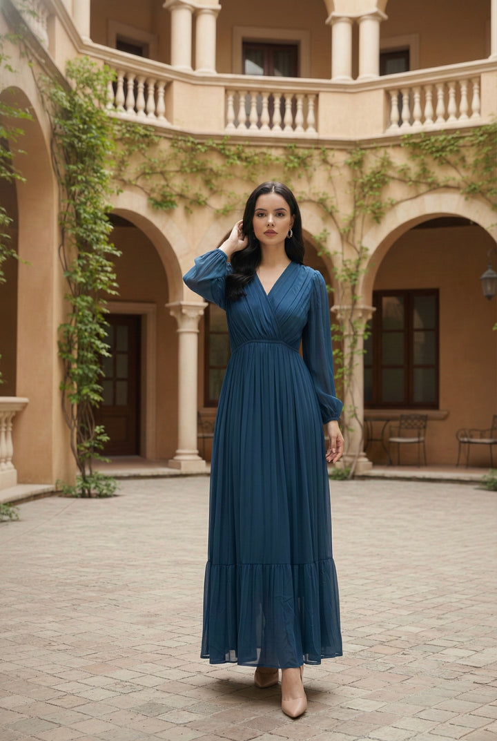 Teal Blue Wrap Maxi Dress