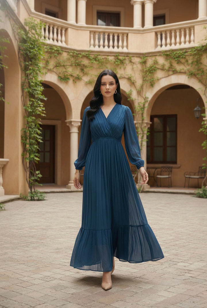 Teal Blue Wrap Maxi Dress