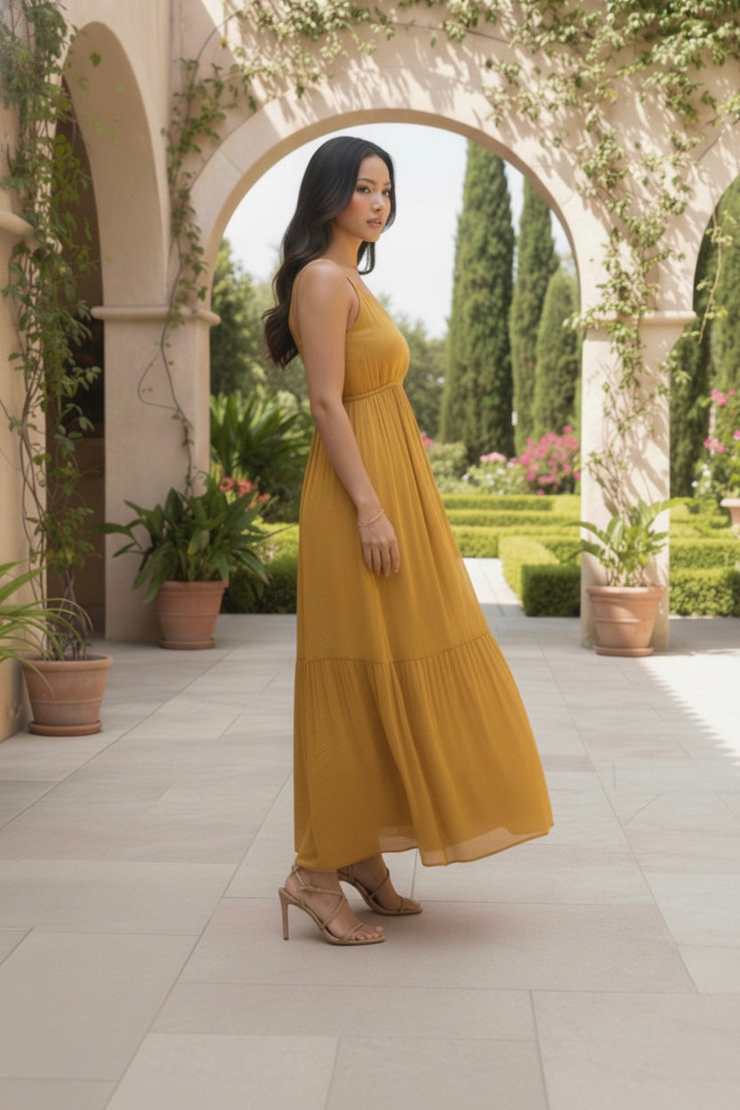 Mustard Yellow Tiered Maxi Dress