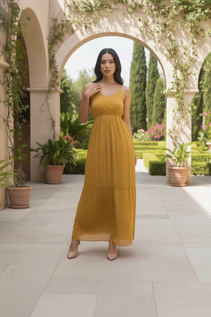 Mustard Yellow Tiered Maxi Dress