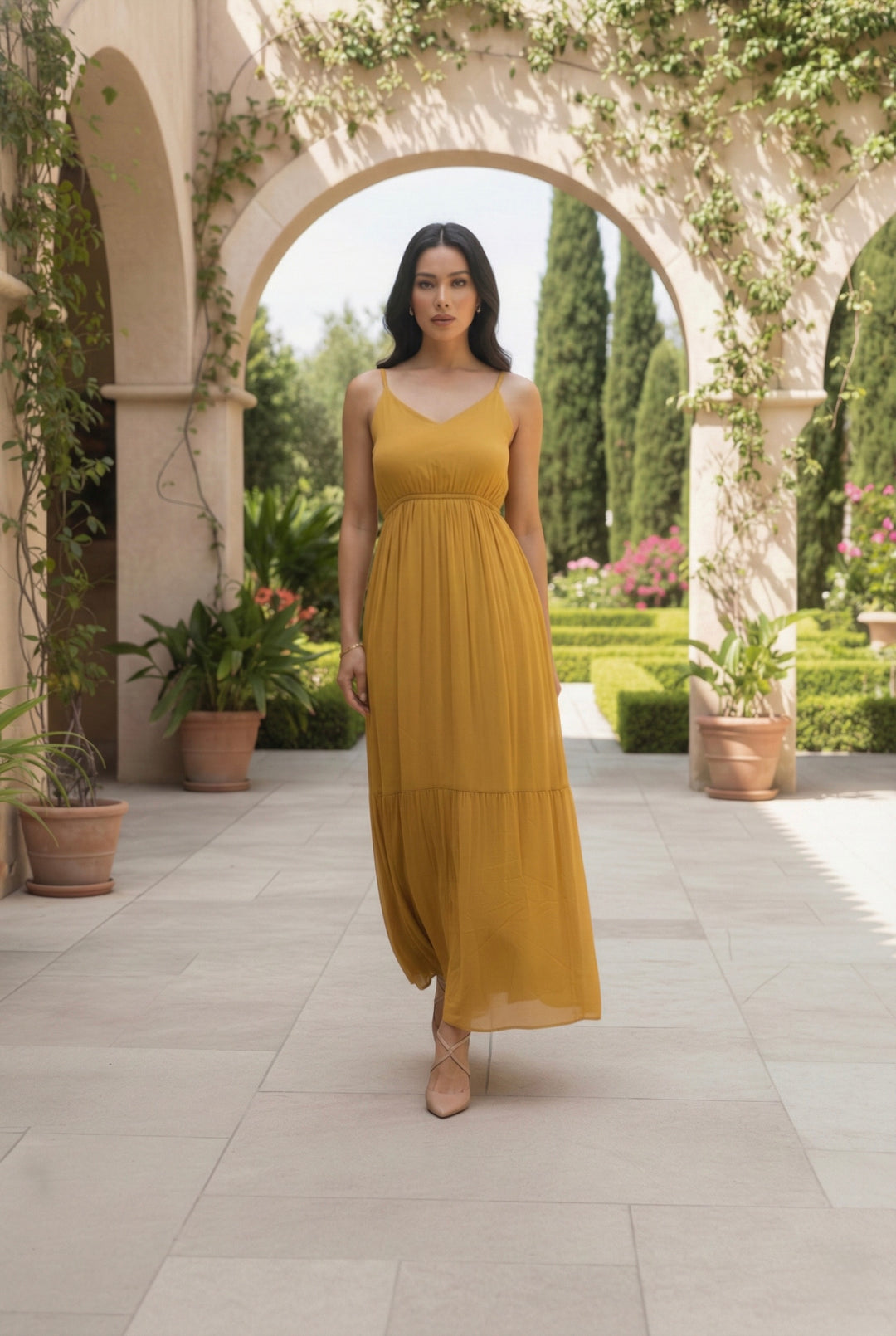Mustard Yellow Tiered Maxi Dress