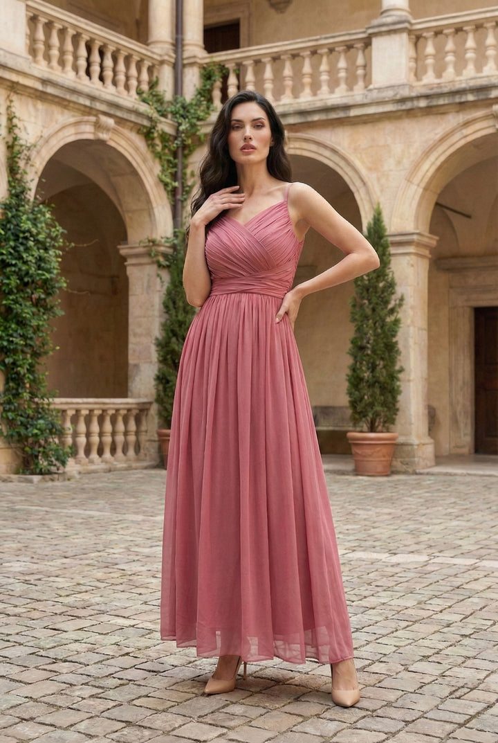Dusty Rose Pleated Maxi Dress