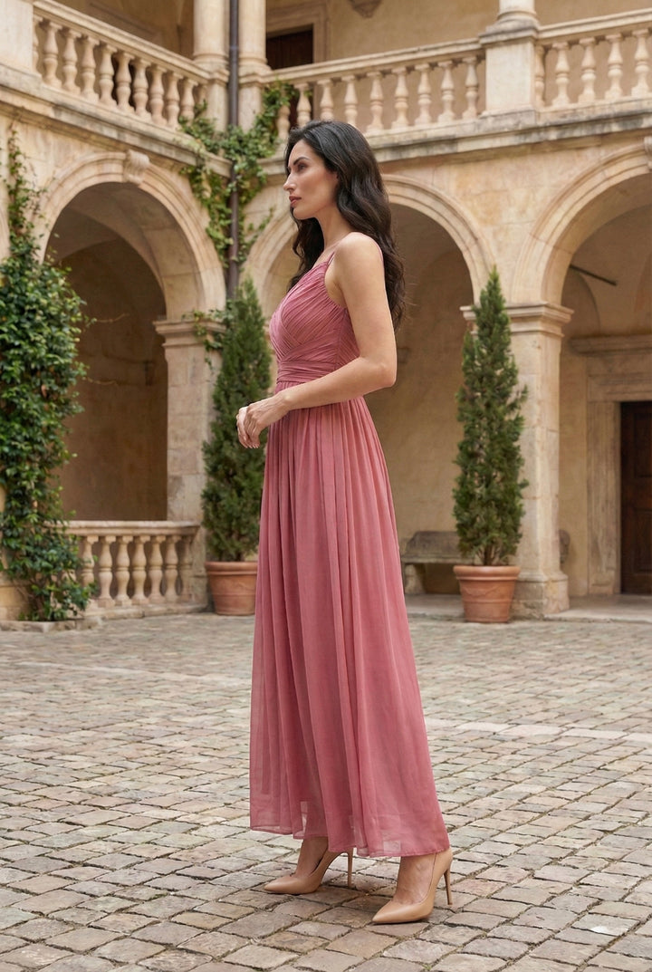 Dusty Rose Pleated Maxi Dress