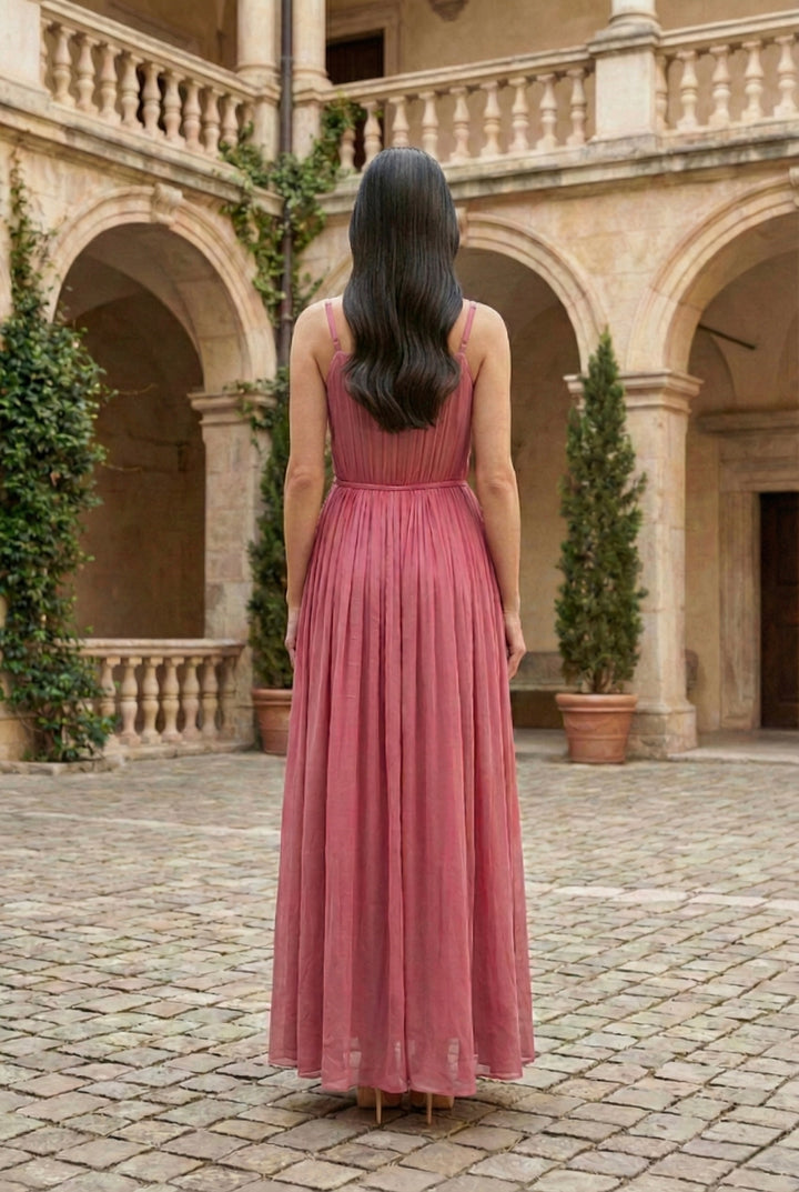 Dusty Rose Pleated Maxi Dress