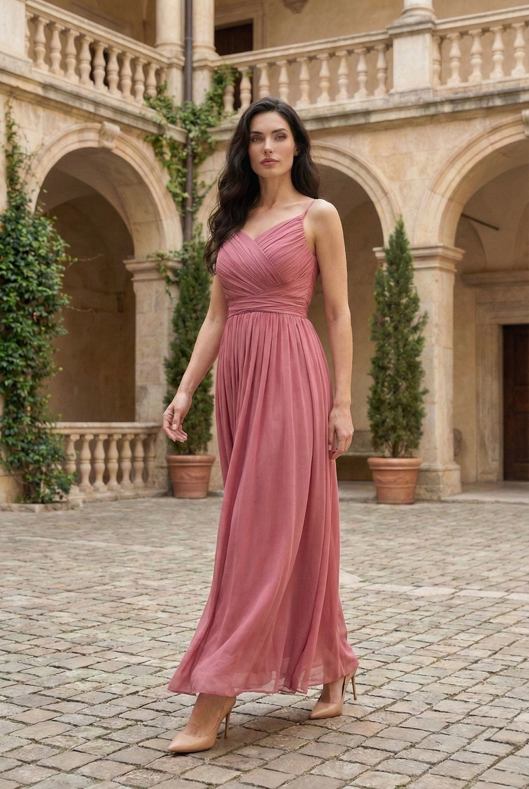 Dusty Rose Pleated Maxi Dress