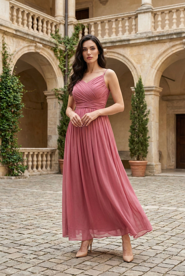 Dusty Rose Pleated Maxi Dress