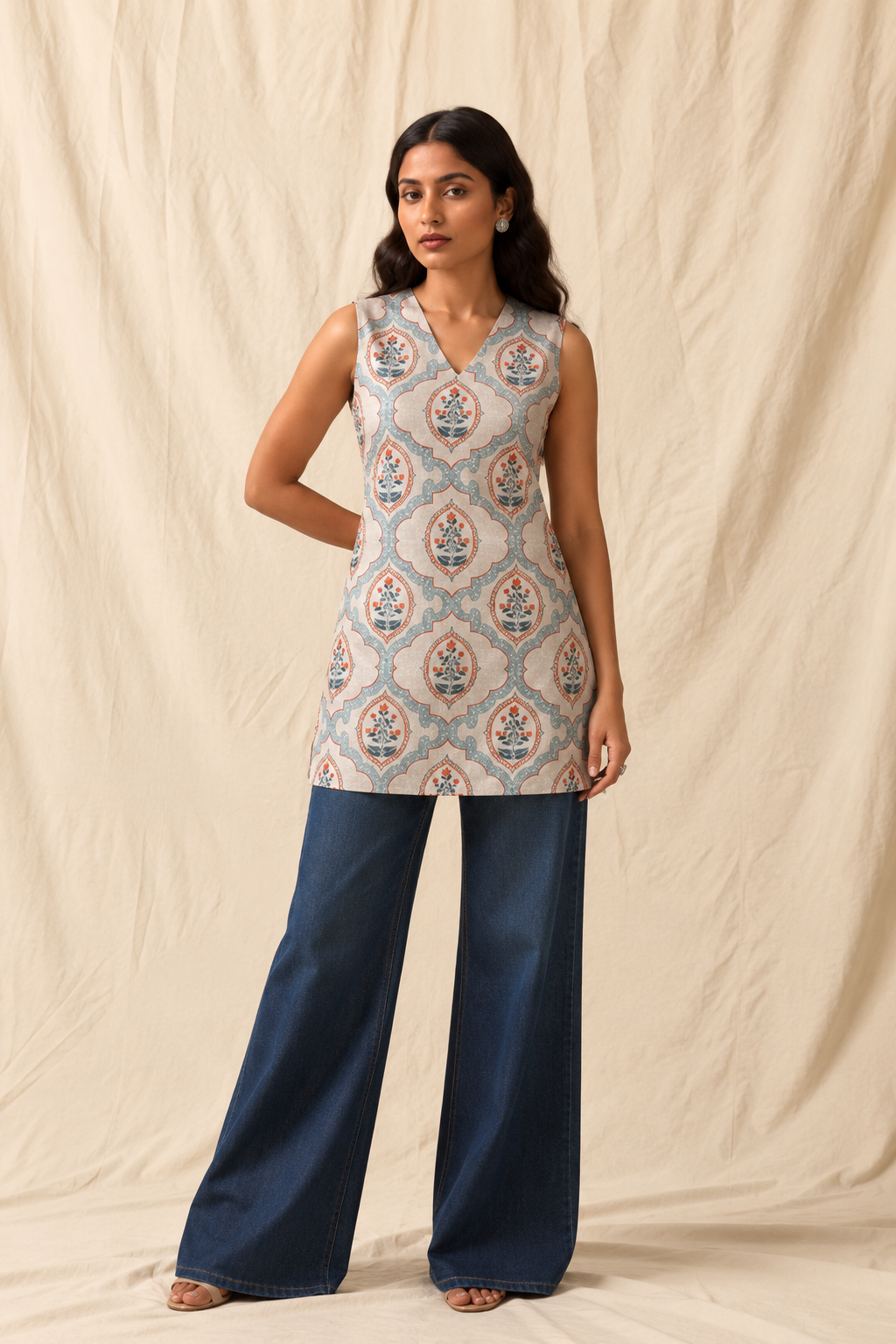 CELIA | Grey Floral Short Kurti
