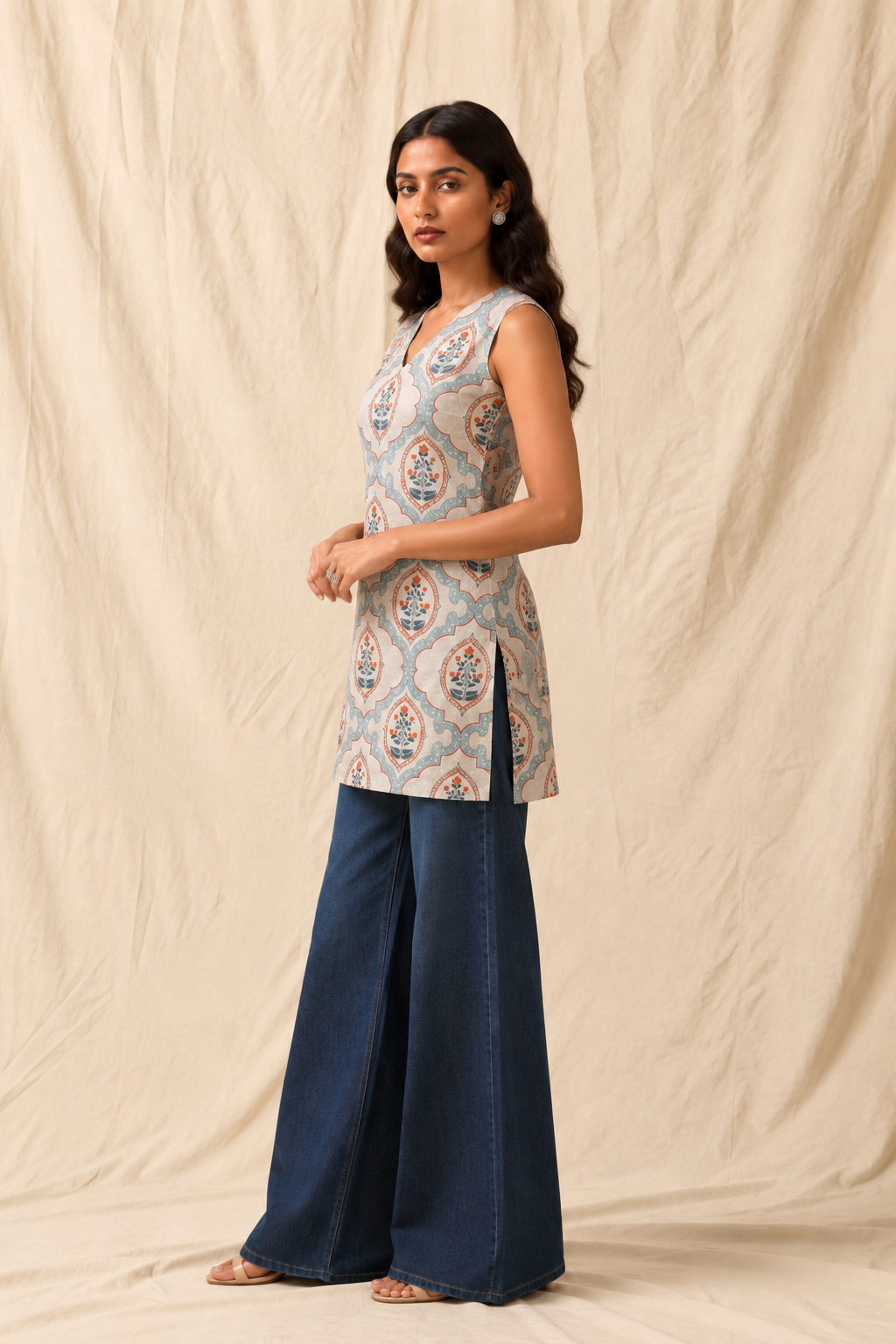 CELIA | Grey Floral Short Kurti