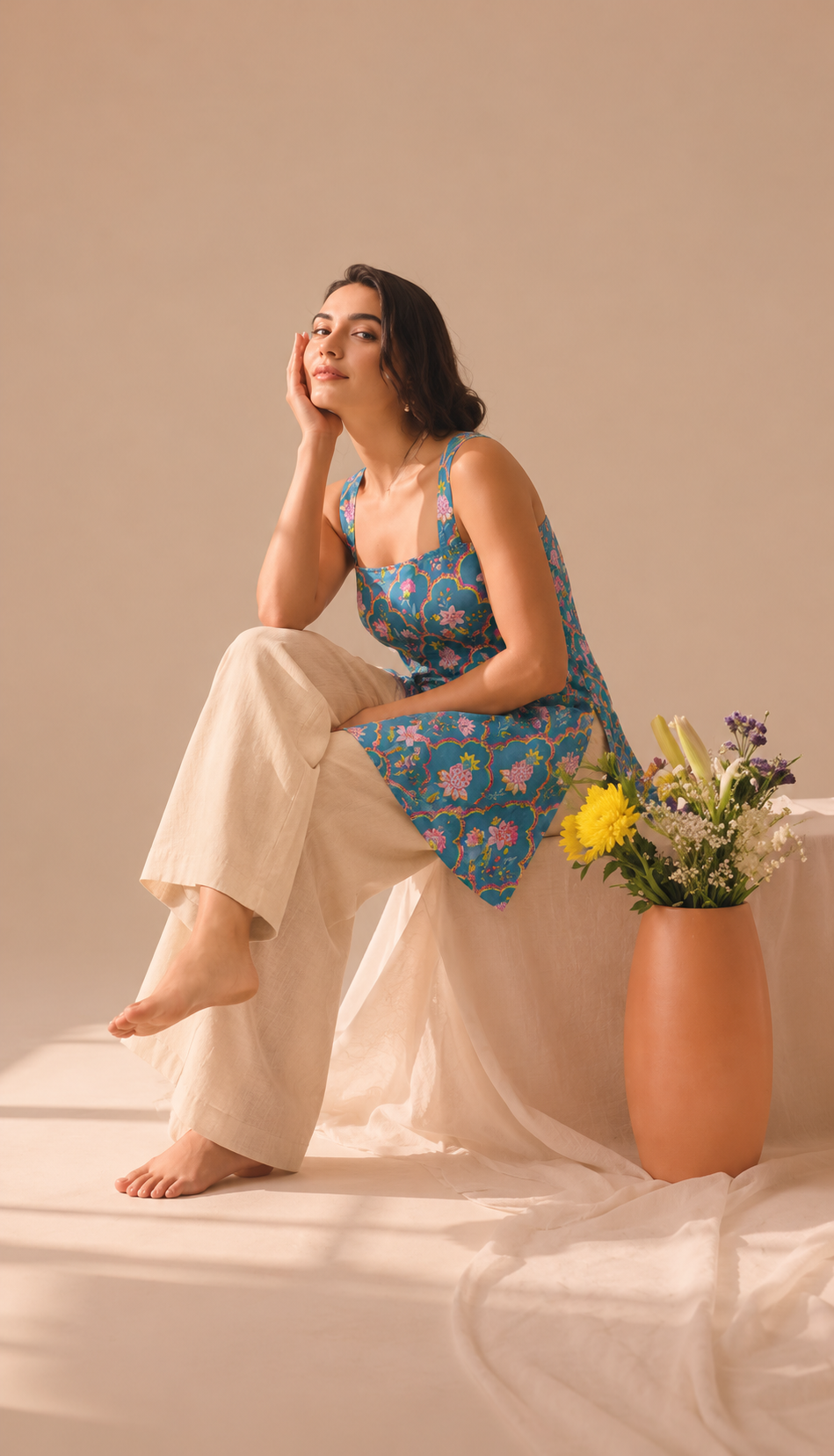 AVA | Teal Floral Short Kurti