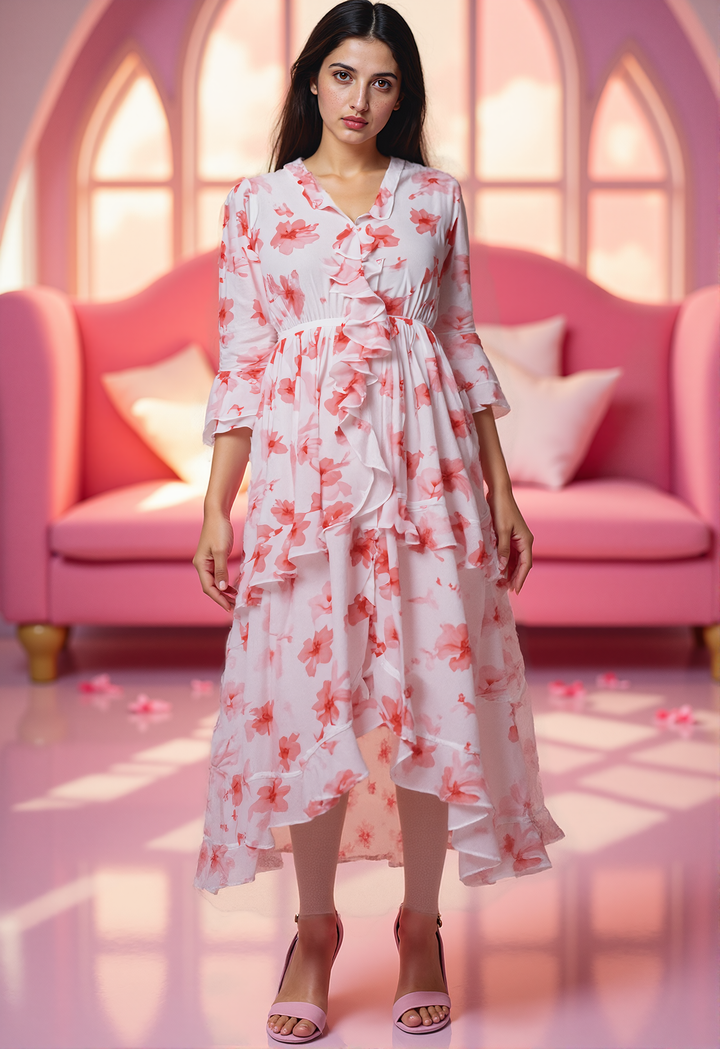 Cherry Blossom Ruffled Maxi Dress
