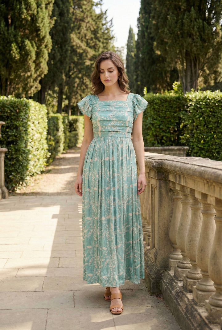 Sage Blossom Pintuck Maxi Dress