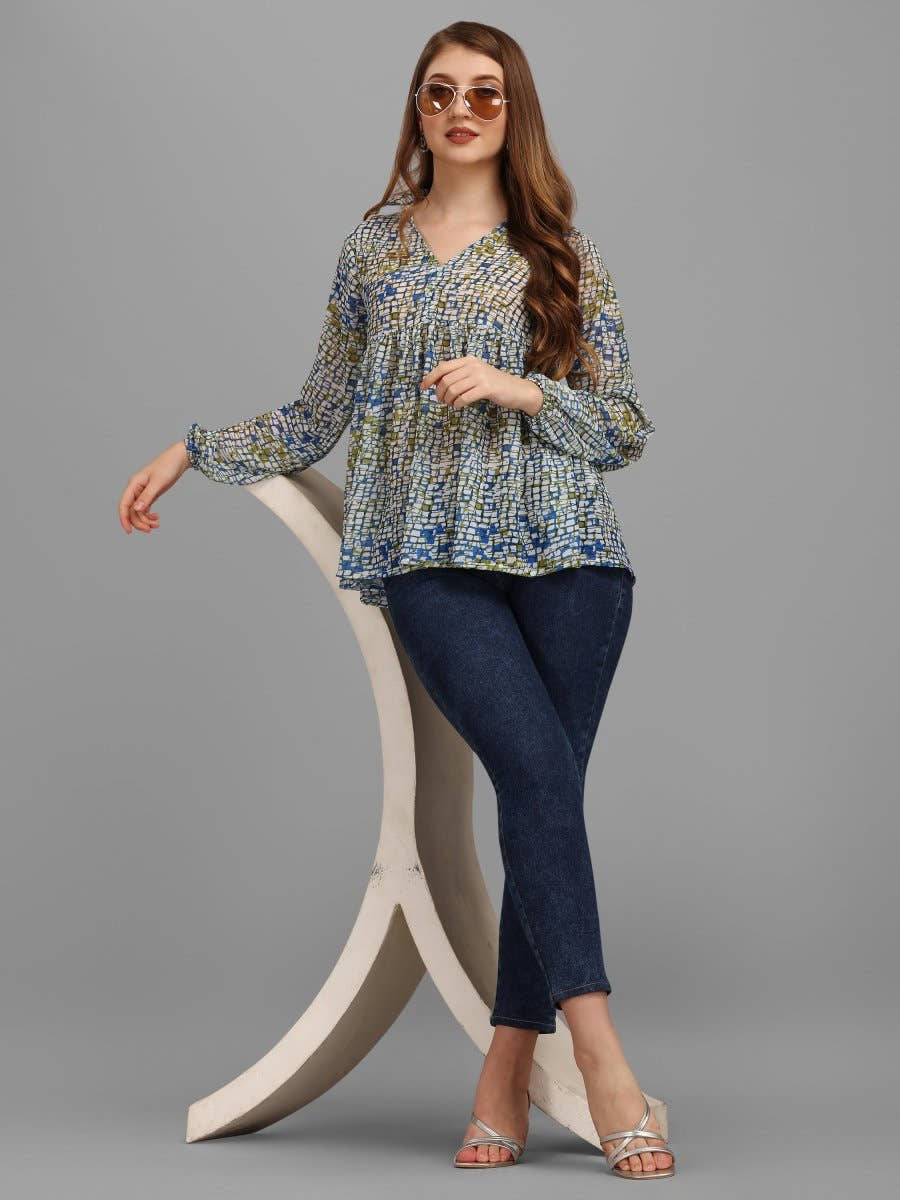 Abstract Geometrical Printed Women's Top - Masakali.Co®
