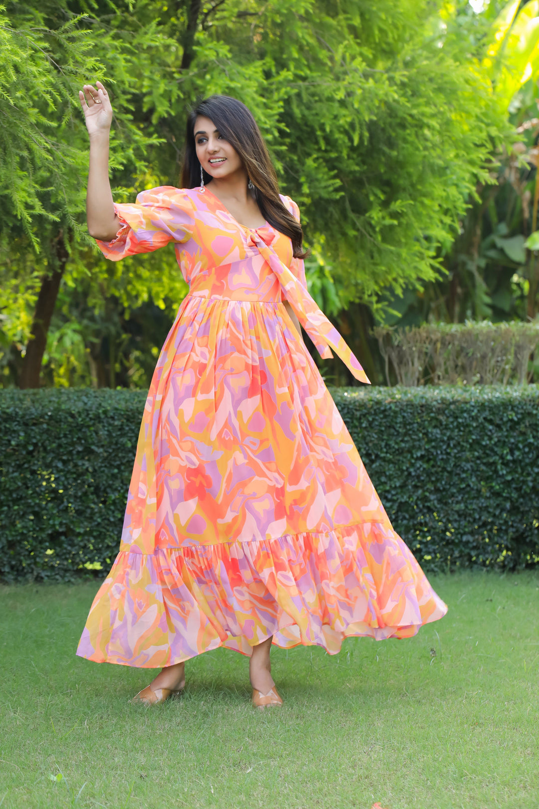 Apricot & Pastel Magenta Maxi Dress - Masakali.Co®