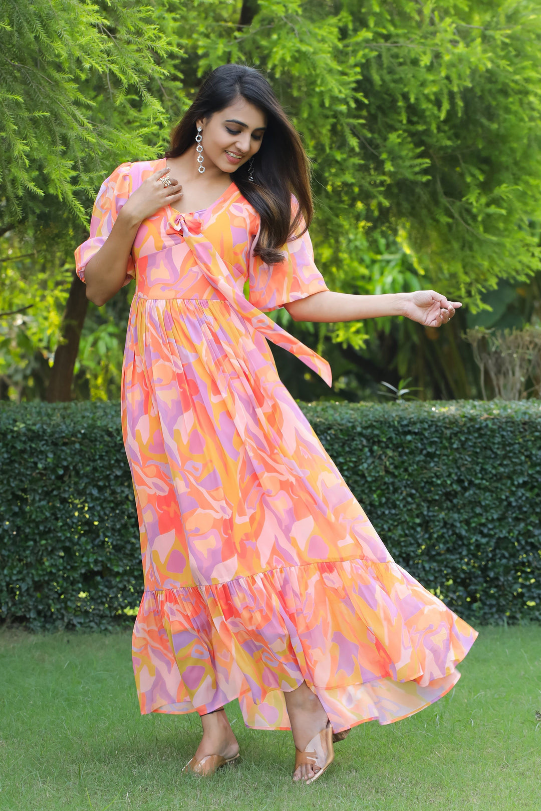 Apricot & Pastel Magenta Maxi Dress - Masakali.Co®