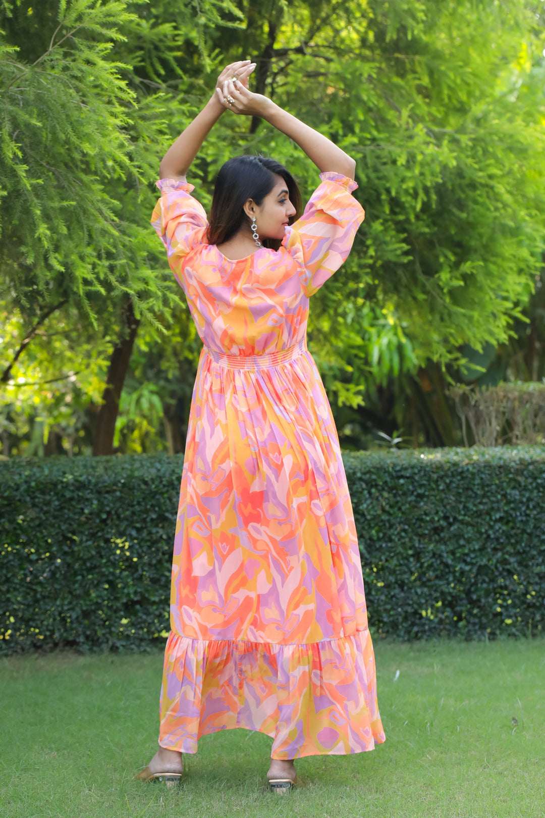 Apricot & Pastel Magenta Maxi Dress - Masakali.Co®