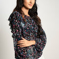Black Multi Dots Ruffle Top