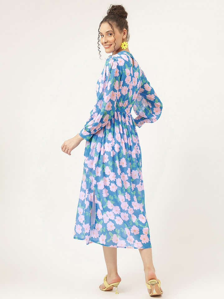 Blue Koi Floral Maxi Dress - Masakali.Co®