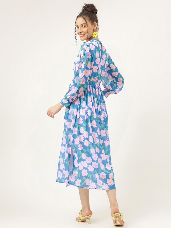 Blue Koi Floral Maxi Dress - Masakali.Co®