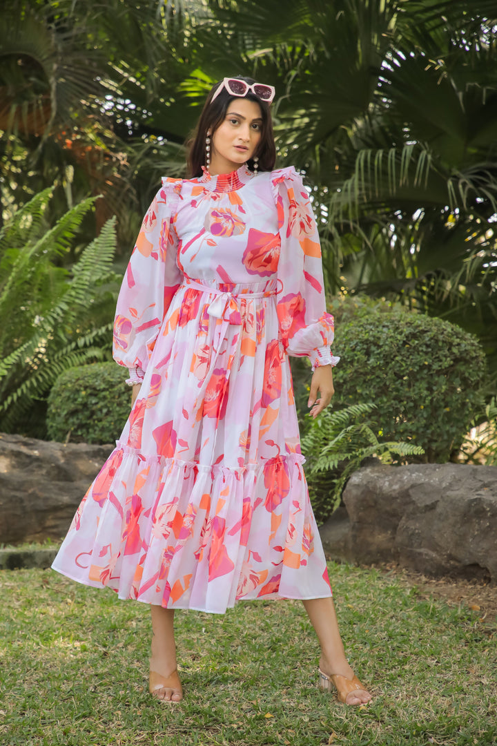 Brink Pink&White Floral Maxi Dress - Masakali.Co®