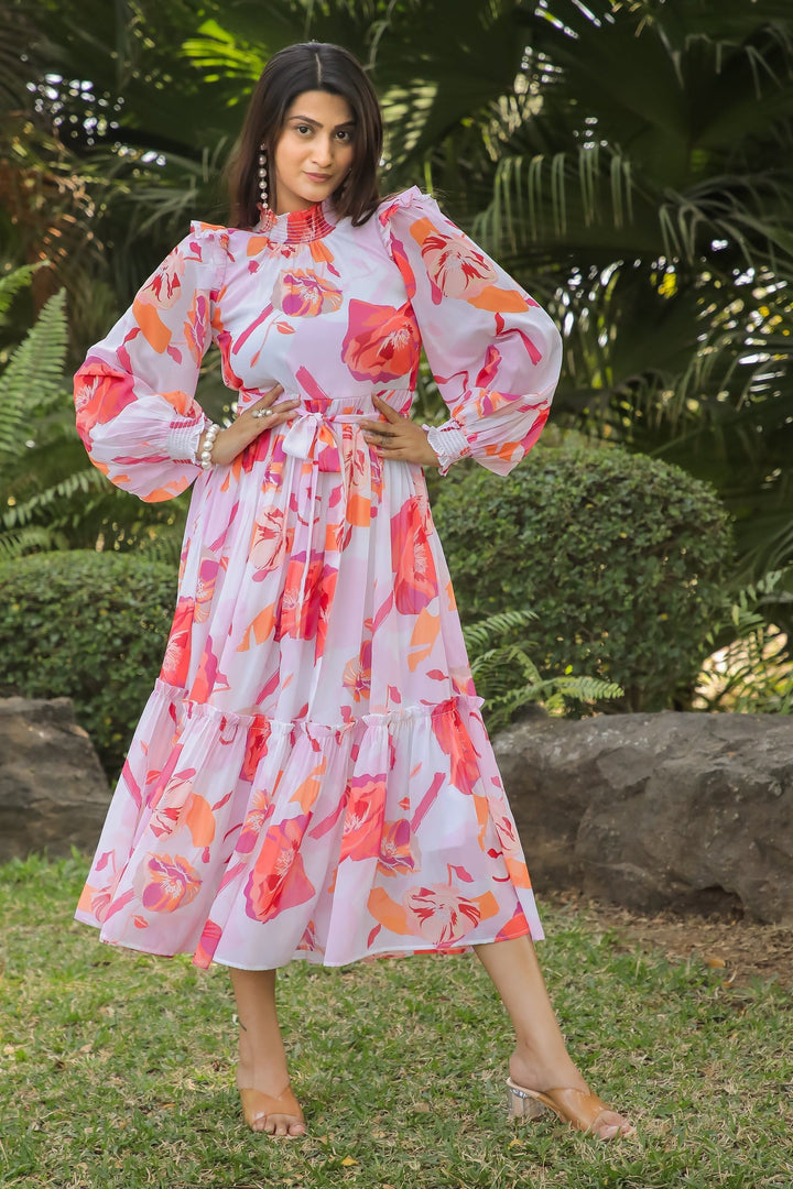 Brink Pink&White Floral Maxi Dress - Masakali.Co®