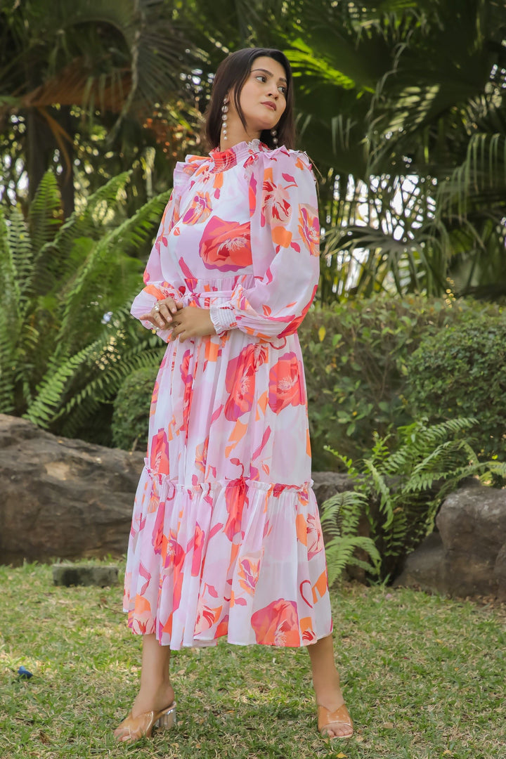 Brink Pink&White Floral Maxi Dress - Masakali.Co®