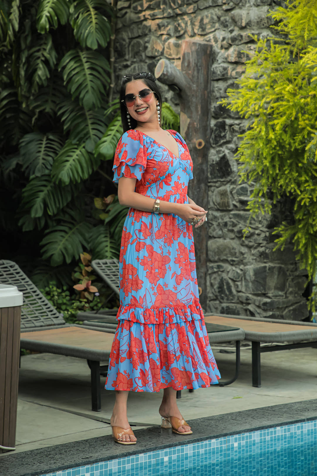 Butterfly Blue & Sunset Orange Maxi Dress - Masakali.Co®