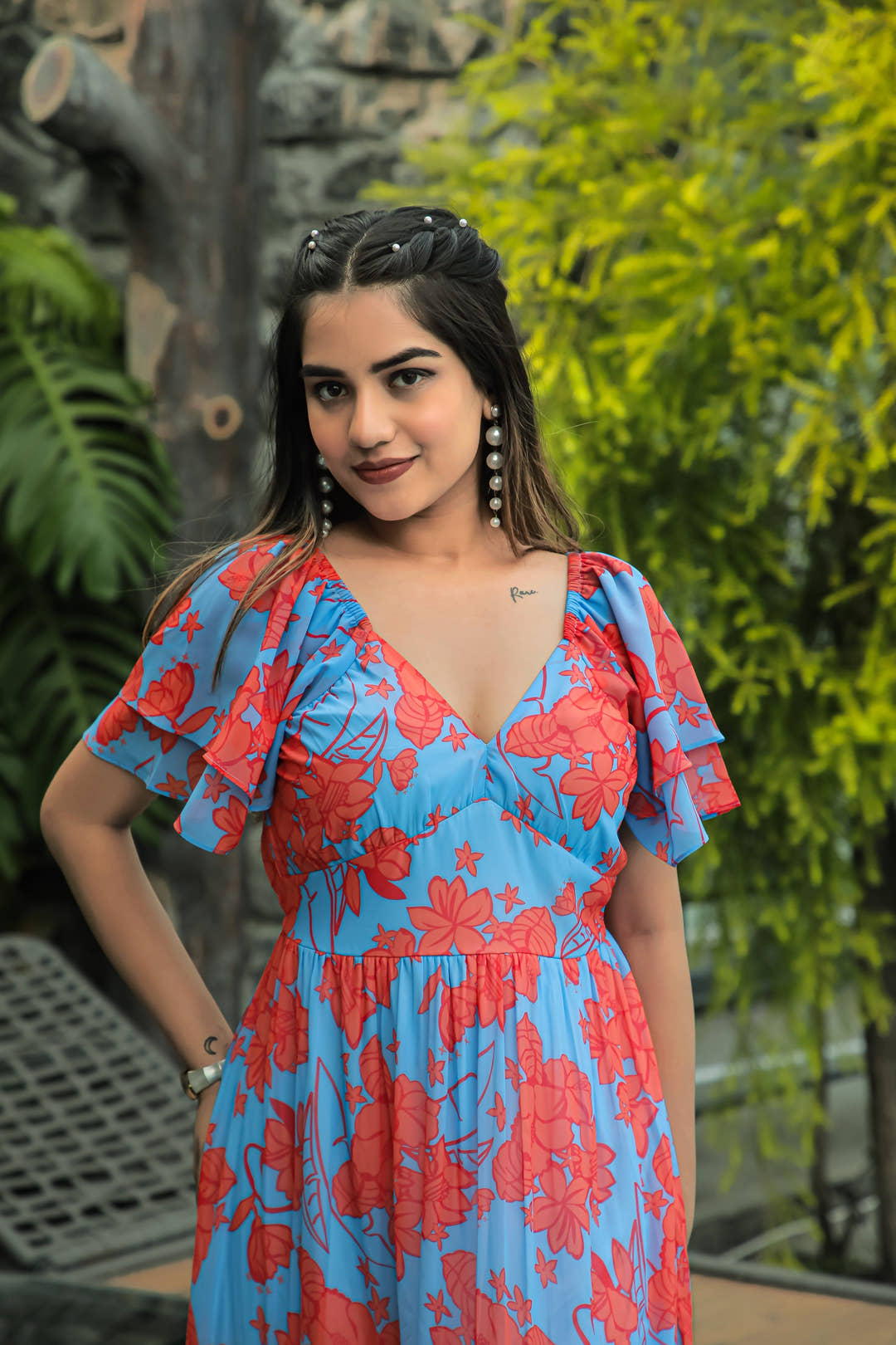 Butterfly Blue & Sunset Orange Maxi Dress - Masakali.Co®