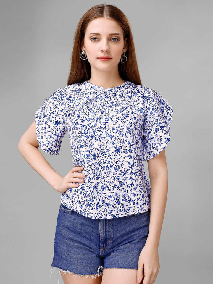 Butterfly BushBlue Floral Womens Top - Masakali.Co®