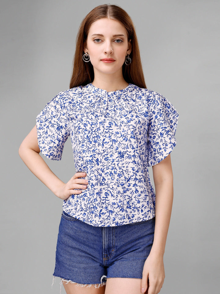 Butterfly BushBlue Floral Womens Top - Masakali.Co®