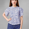Butterfly BushBlue Floral Womens Top