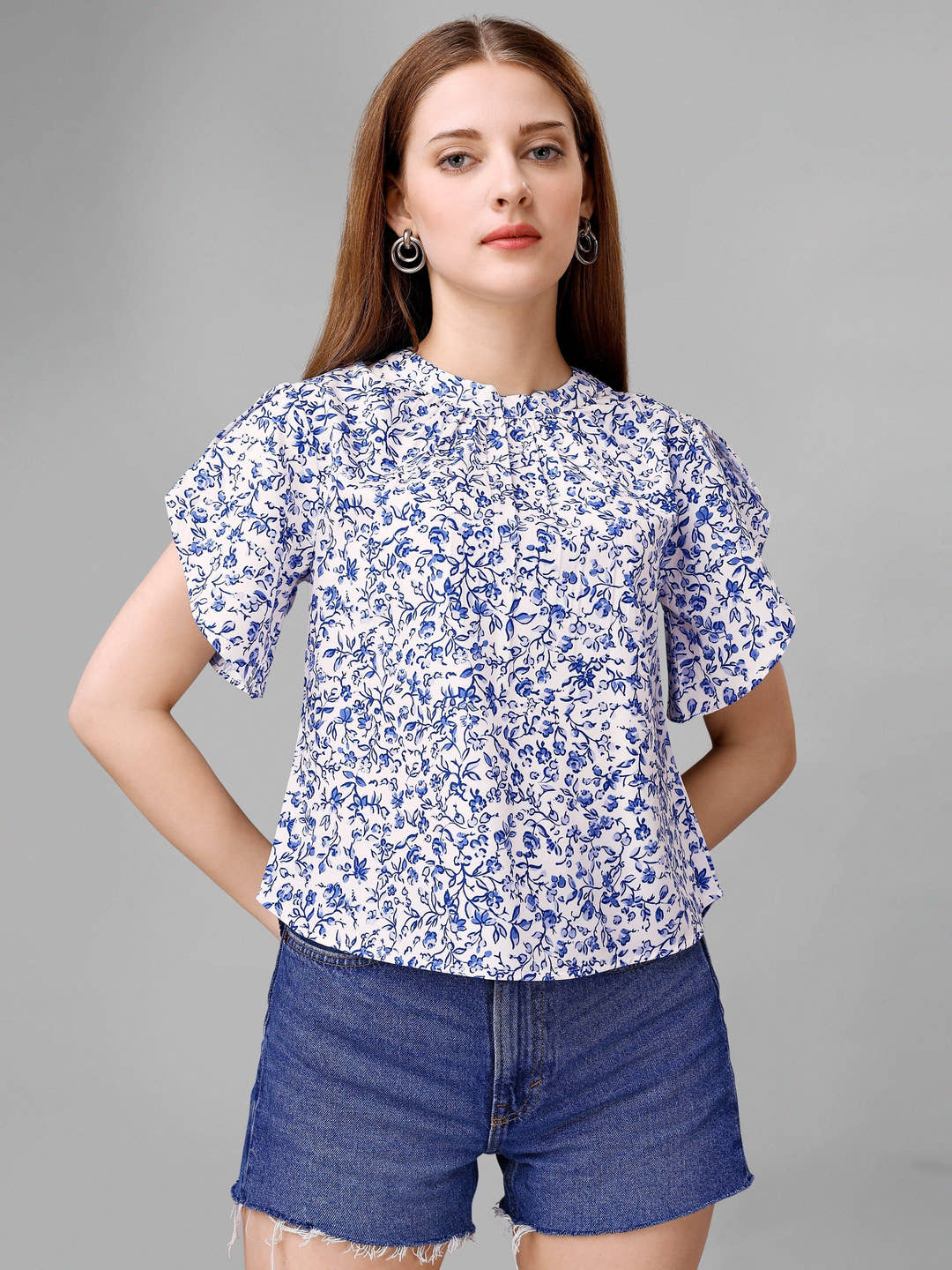 Butterfly BushBlue Floral Womens Top - Masakali.Co®