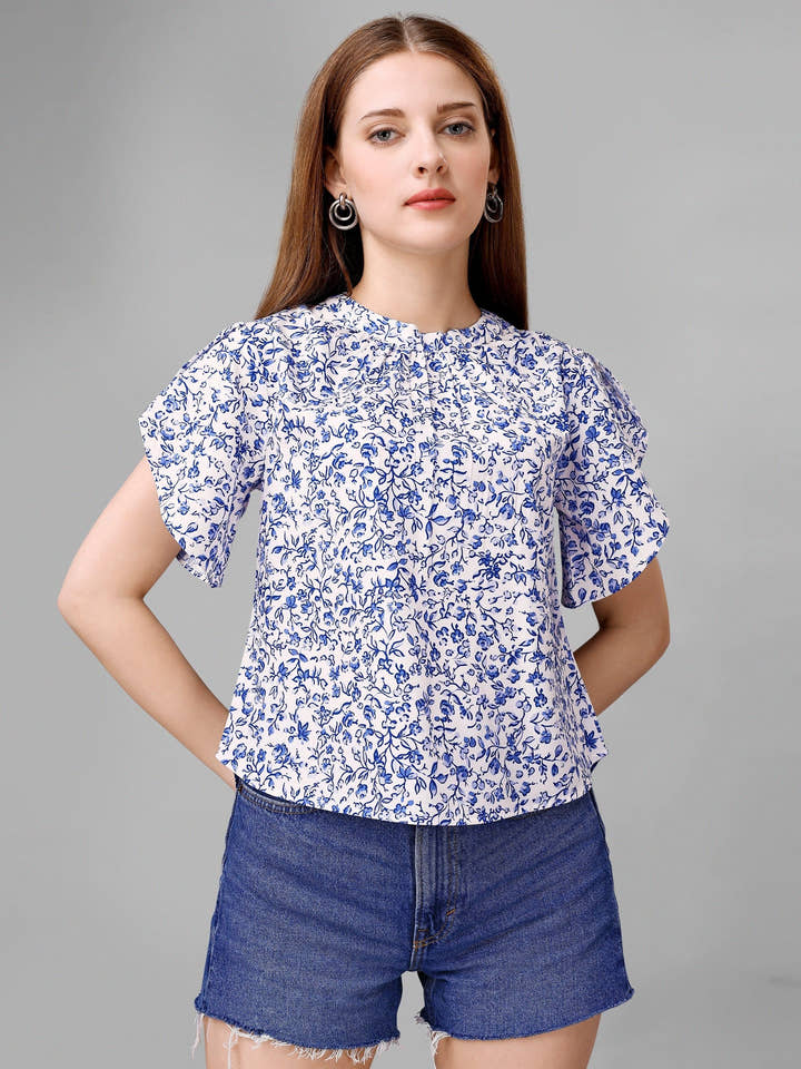 Butterfly BushBlue Floral Womens Top - Masakali.Co®