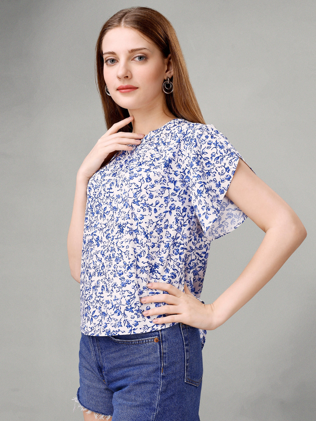 Butterfly BushBlue Floral Womens Top - Masakali.Co®