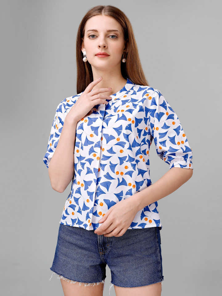Catskill White Blue Womens Top - Masakali.Co®