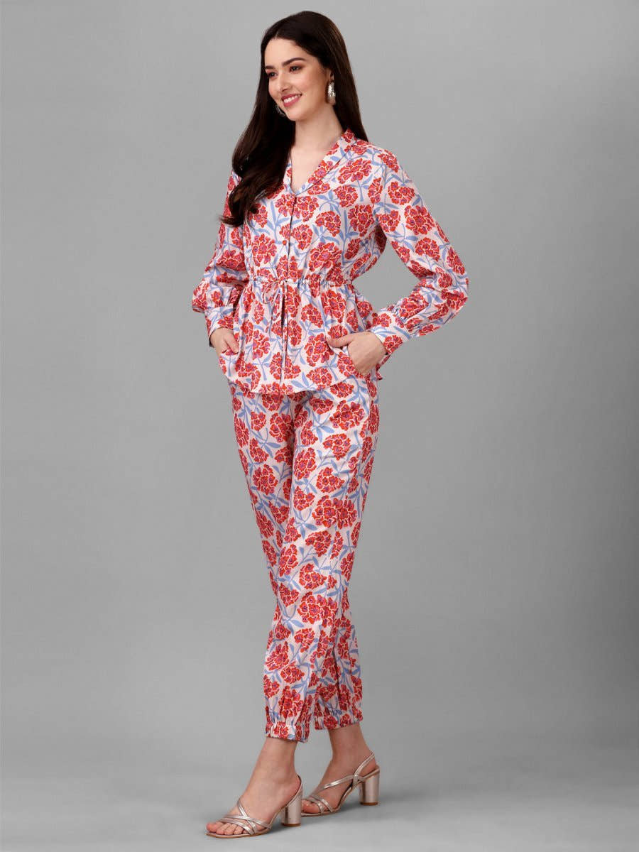 Co-Ords for Women Red Floral - Masakali.Co®