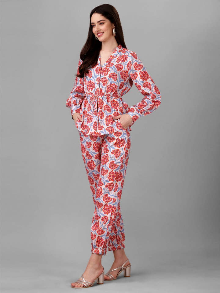 Co-Ords for Women Red Floral - Masakali.Co®