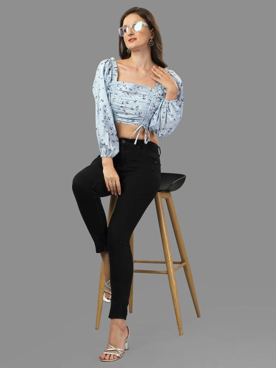 Crop top for Women western wear sky blue - Masakali.Co®