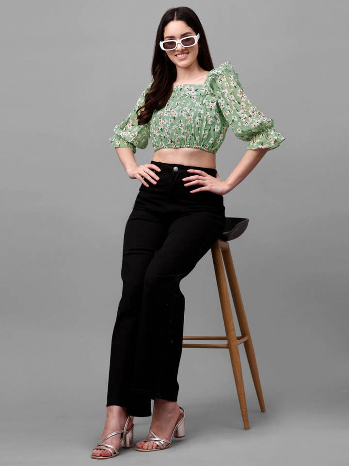 crop tops for Women western wear green - Masakali.Co®