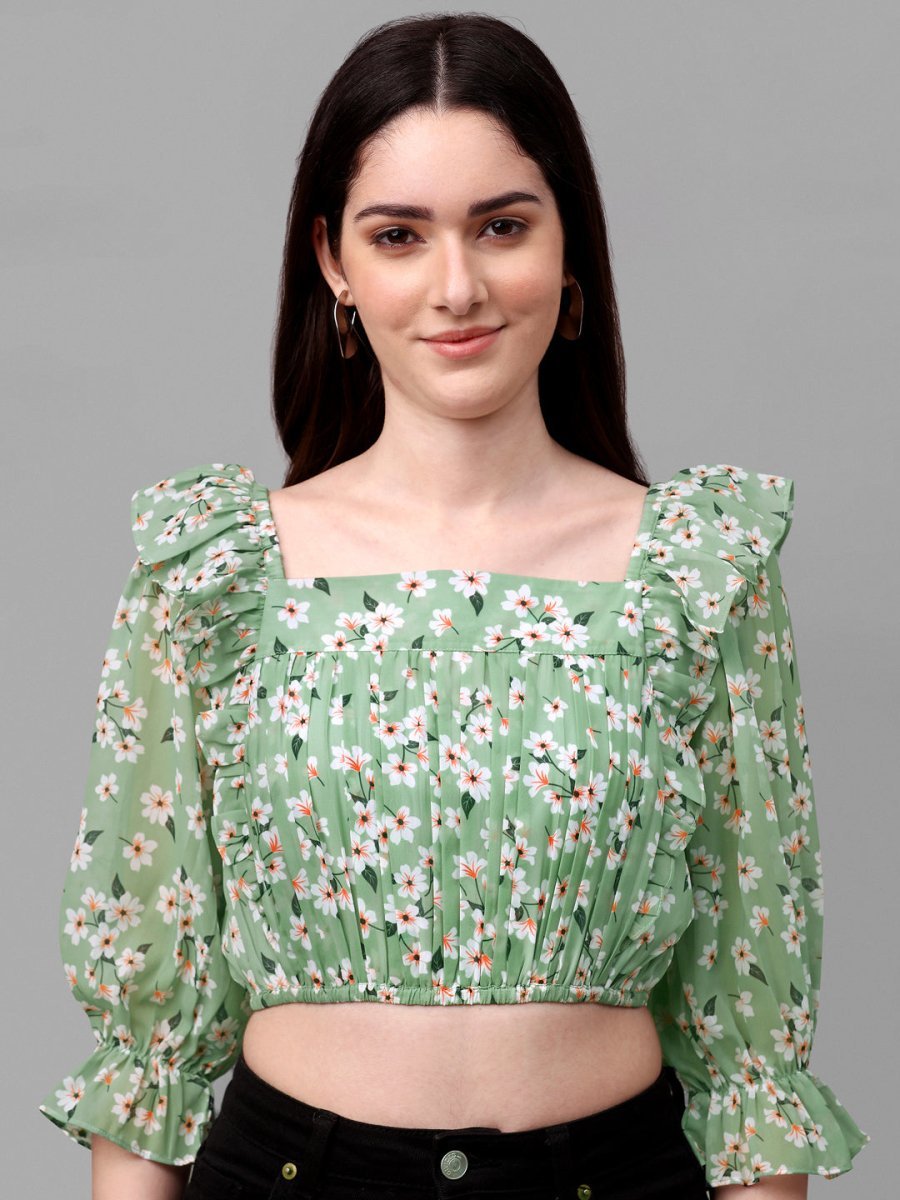 crop tops for Women western wear green - Masakali.Co®