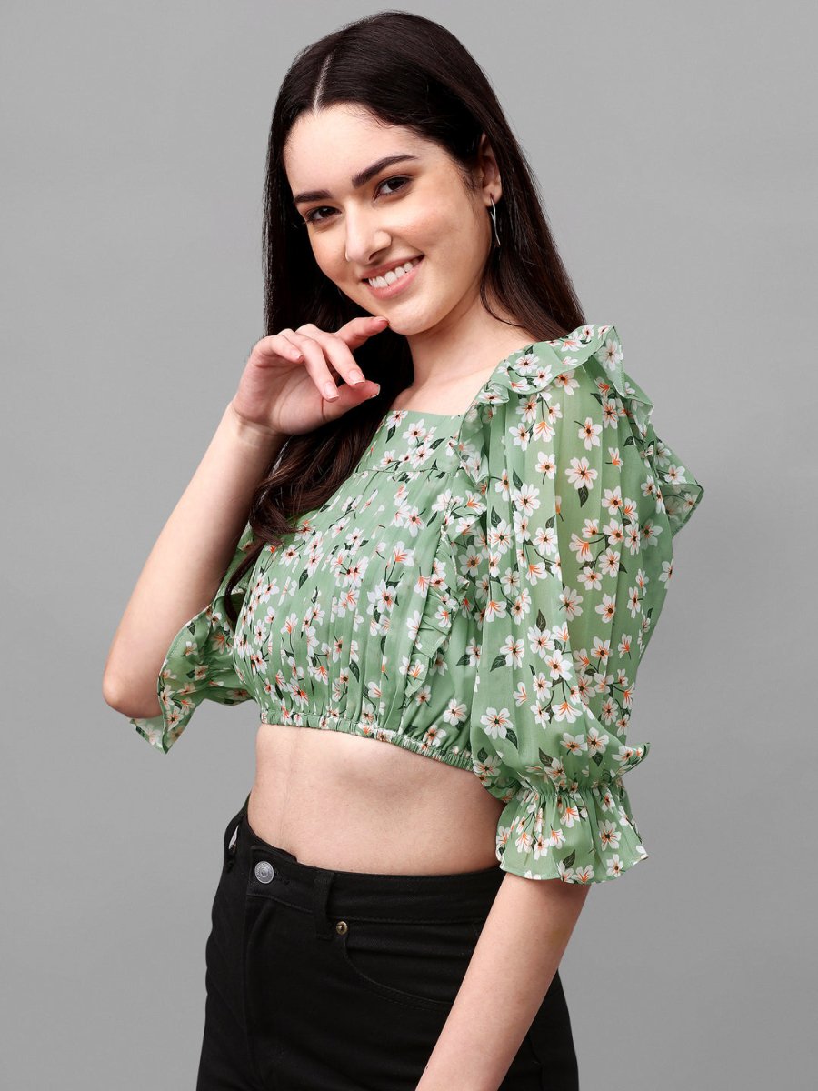 crop tops for Women western wear green - Masakali.Co®