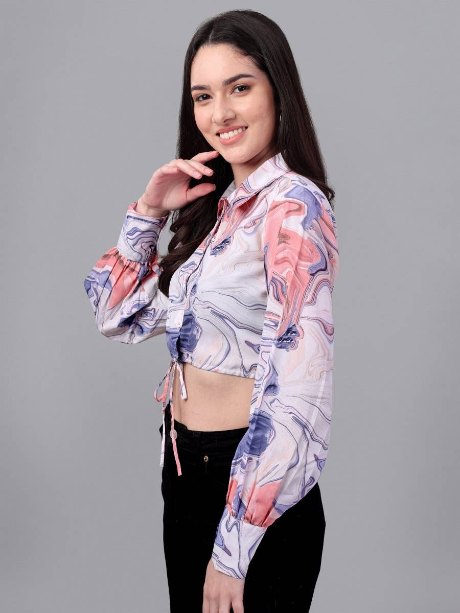 crop tops for Women western wear Marble Pink - Masakali.Co®
