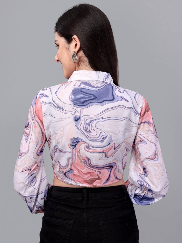crop tops for Women western wear Marble Pink - Masakali.Co®
