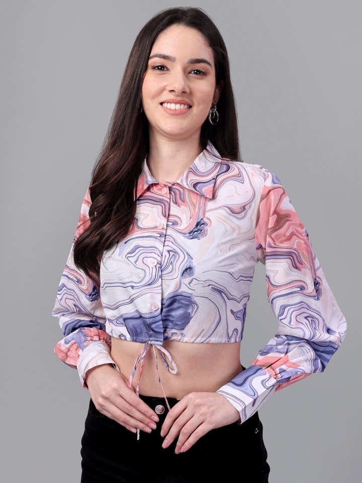 crop tops for Women western wear Marble Pink - Masakali.Co®