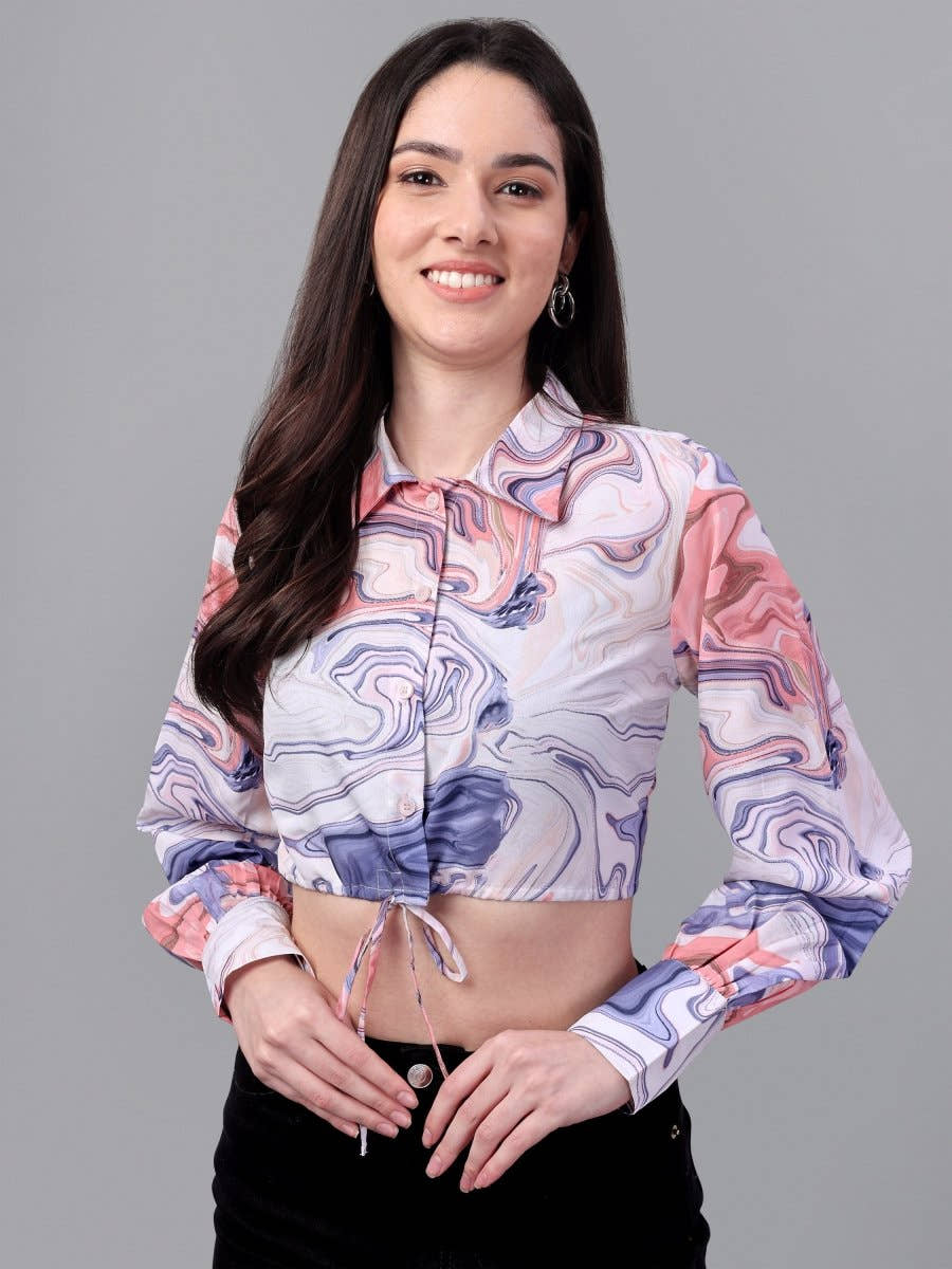 crop tops for Women western wear Marble Pink - Masakali.Co®
