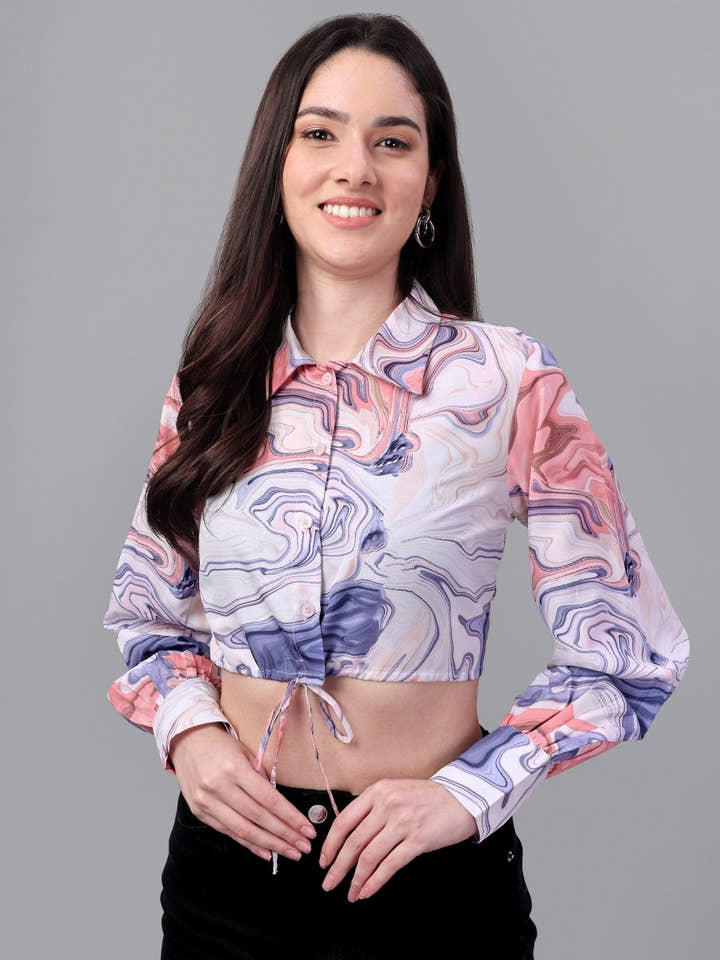 crop tops for Women western wear Marble Pink - Masakali.Co®