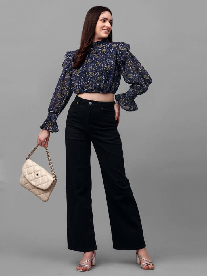crop tops for Women western wear navy blue - Masakali.Co®
