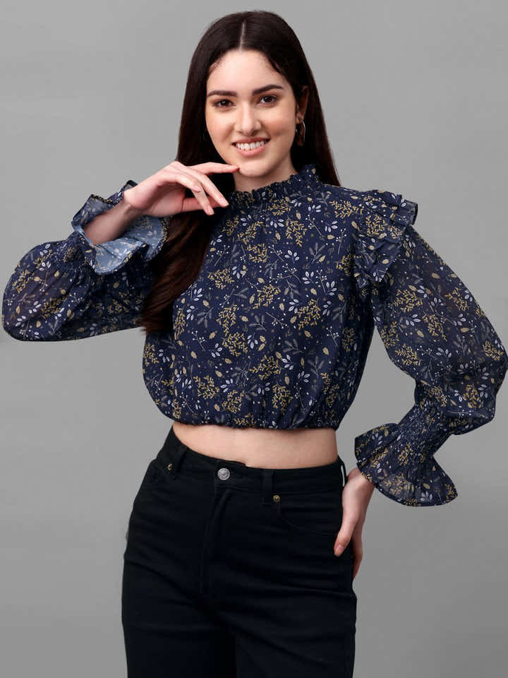crop tops for Women western wear navy blue - Masakali.Co®