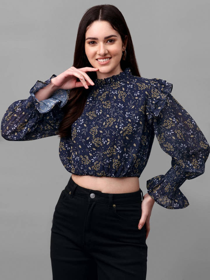 crop tops for Women western wear navy blue - Masakali.Co®